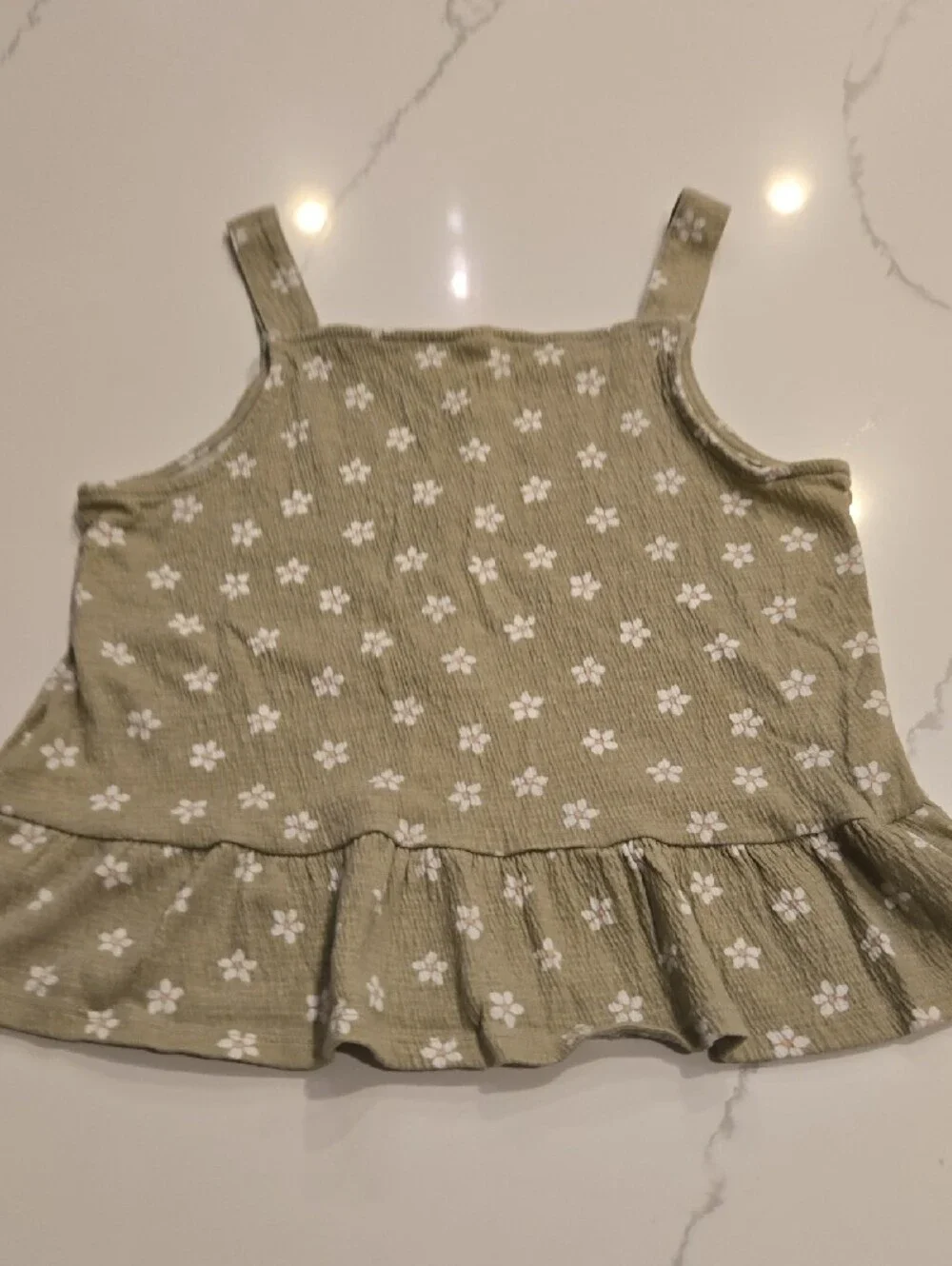 Girls Carter's Olive Green Floral Button Down Ruffle Tank